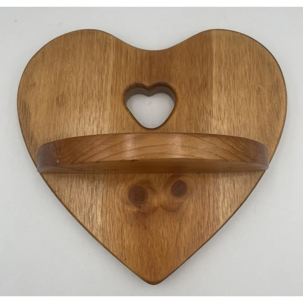 Vtg Wooden Handmade Heart Shelf Wall Rustic Country Cottage Decor 9